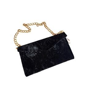 Women's NWT Black Velvet / Silk Clutch w/ Gold Plated Strap